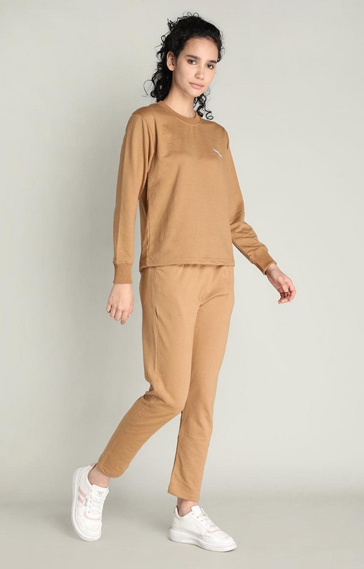 Women's Brown Solid Cotton Co-ords
