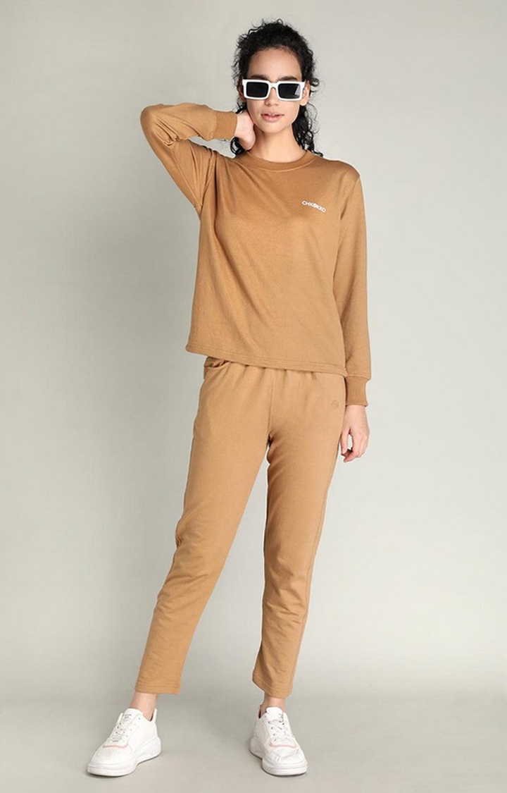 CHKOKKO | Women's Brown Solid Cotton Co-ords