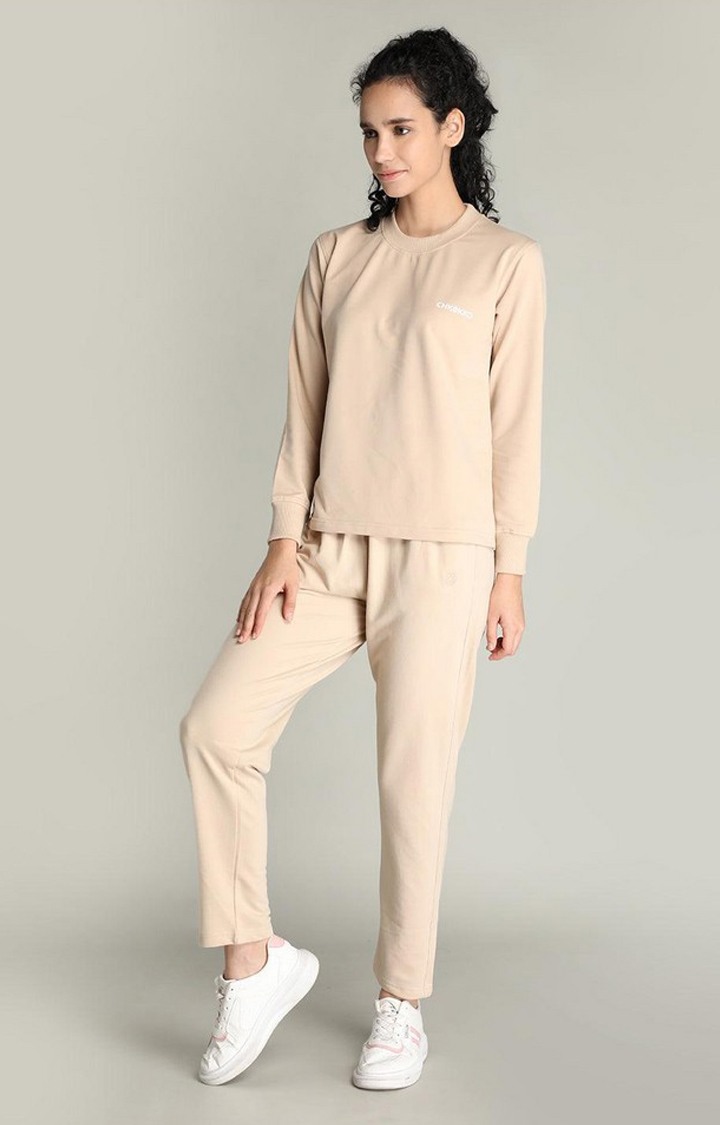 Women's Beige Solid Cotton Co-ords