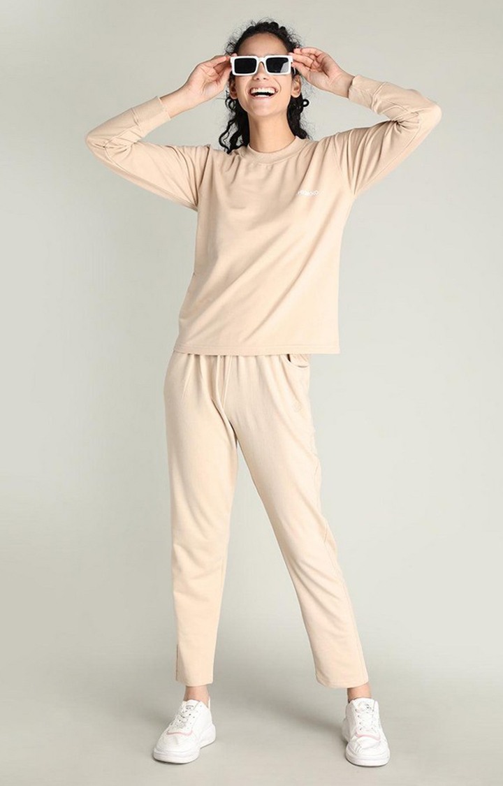 Women's Beige Solid Cotton Co-ords