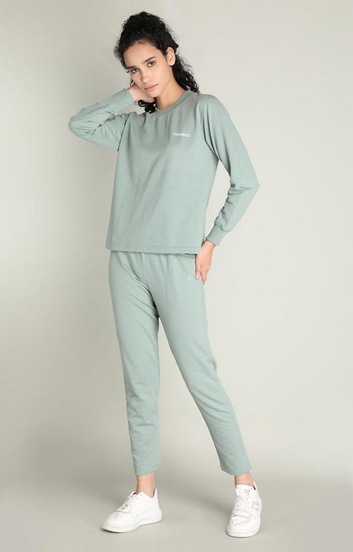 Women's Green Solid Cotton Co-ords