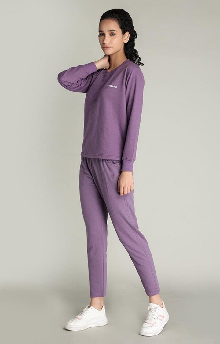 Women's Purple Solid Cotton Co-ords