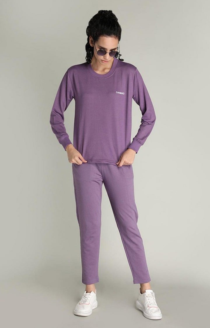 Women's Purple Solid Cotton Co-ords