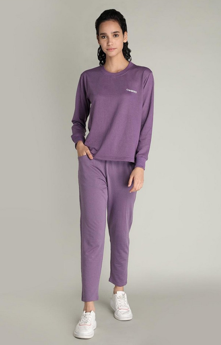 Women's Purple Solid Cotton Co-ords