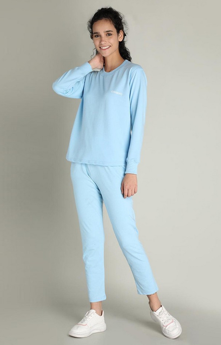CHKOKKO | Women's Blue Solid Cotton Co-ords