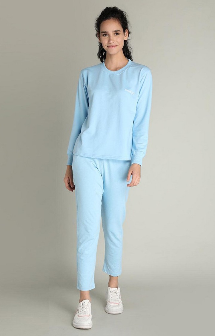 Women's Blue Solid Cotton Co-ords
