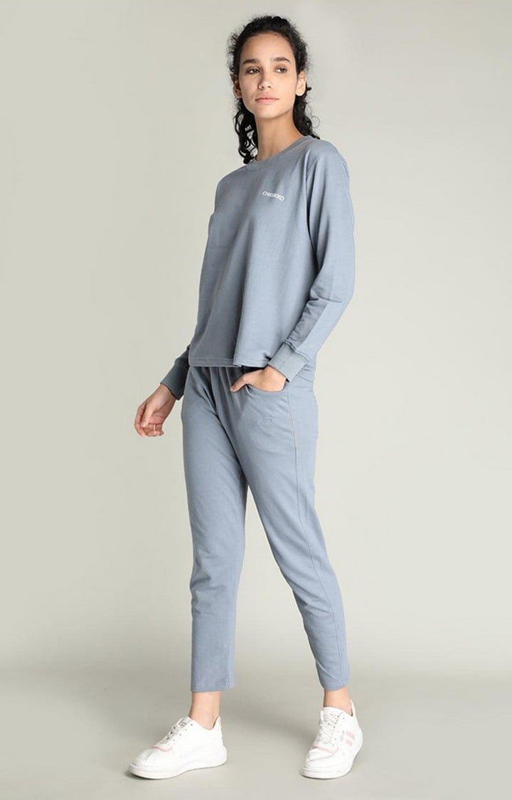 Women's Grey Solid Cotton Co-ords