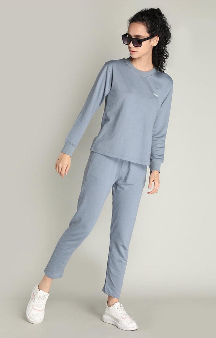 Women's Grey Solid Cotton Co-ords