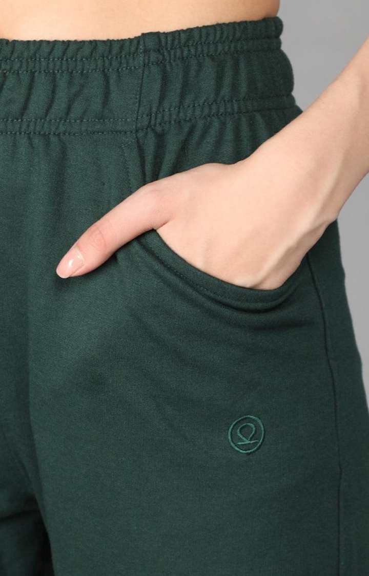 Women's Dark Green Solid Cotton Co-ords