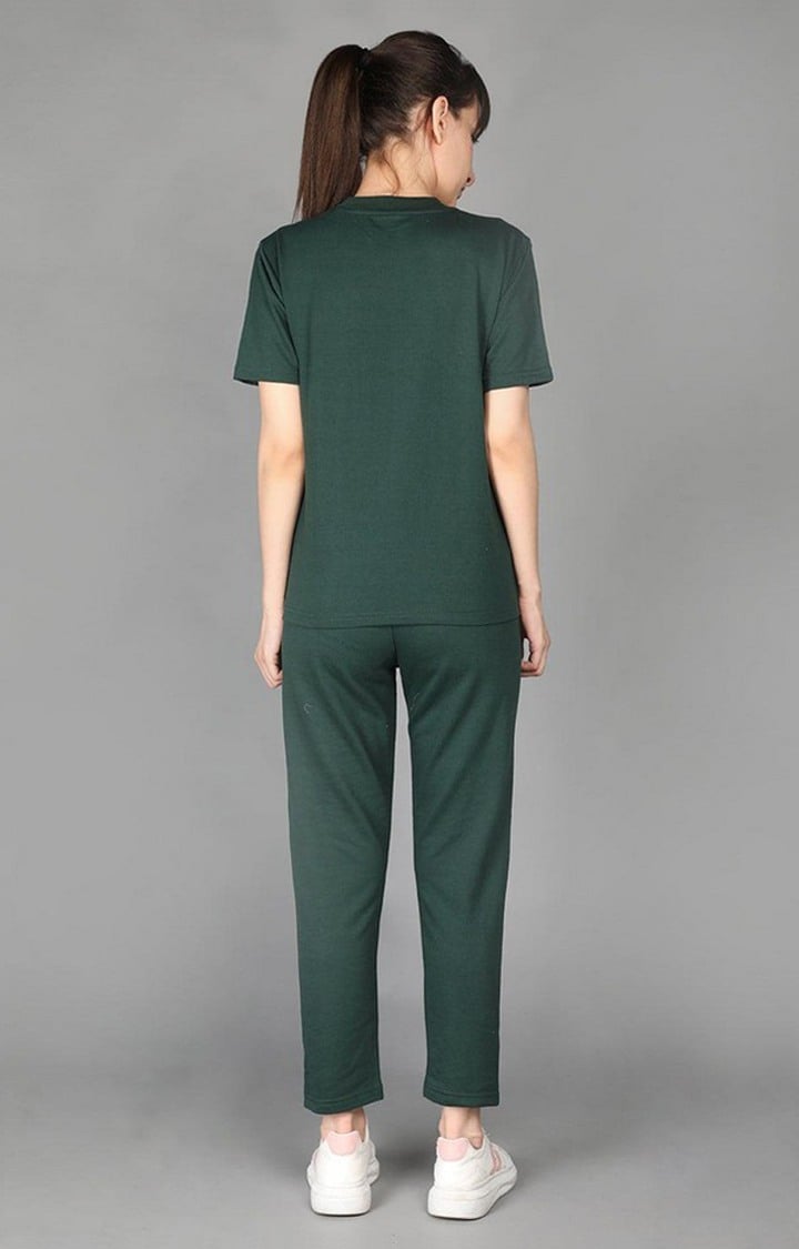 Women's Dark Green Solid Cotton Co-ords