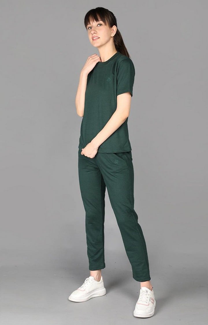 Women's Dark Green Solid Cotton Co-ords