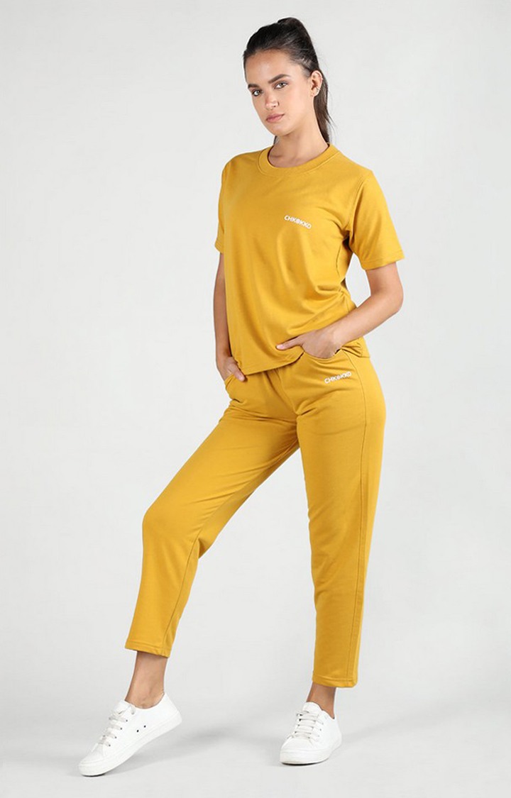 Women's Yellow Solid Cotton Co-ords