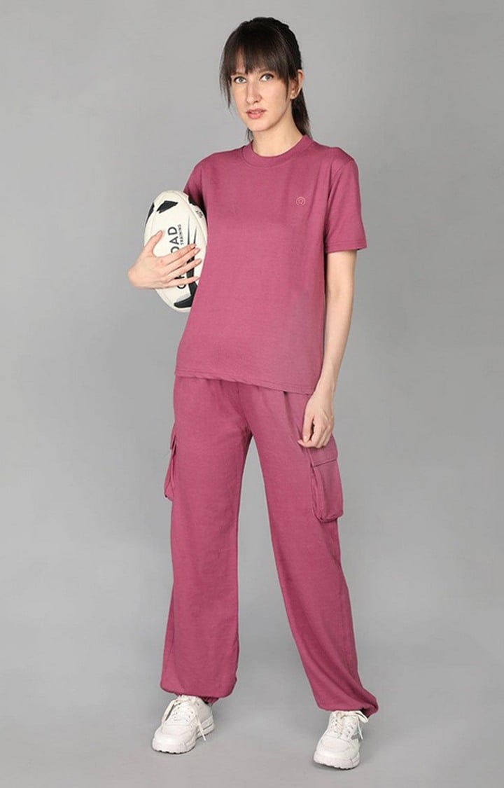 Women's Pink Solid Cotton Co-ords