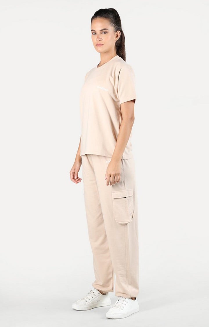 Women's Beige Solid Cotton Co-ords