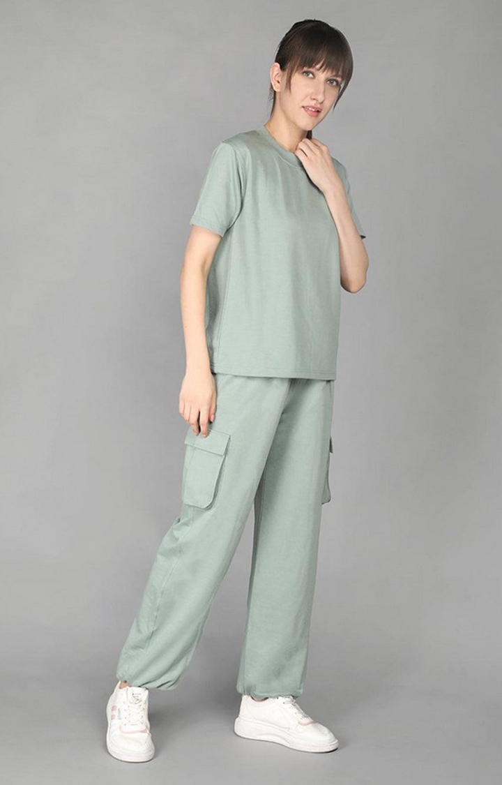 CHKOKKO | Women's Green Solid Cotton Co-ords