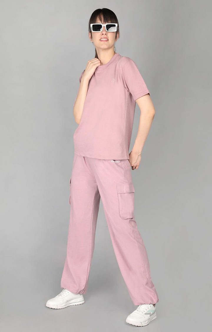 Women's Pink Solid Cotton Co-ords