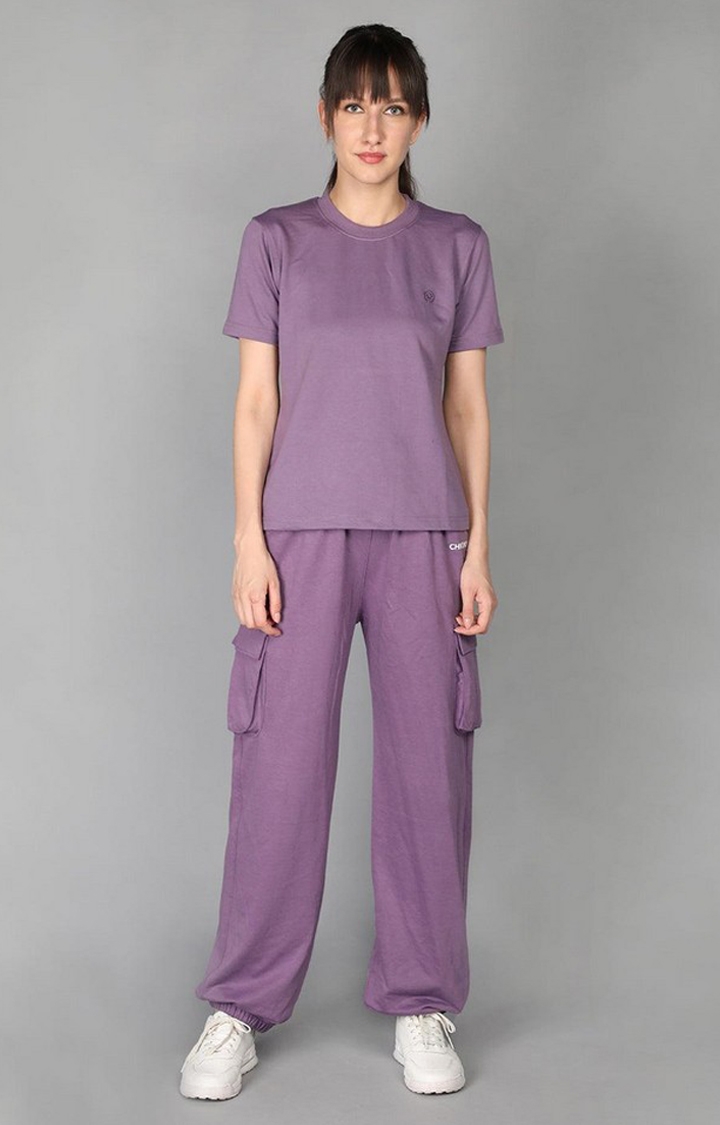 CHKOKKO | Women's Purple Solid Cotton Co-ords