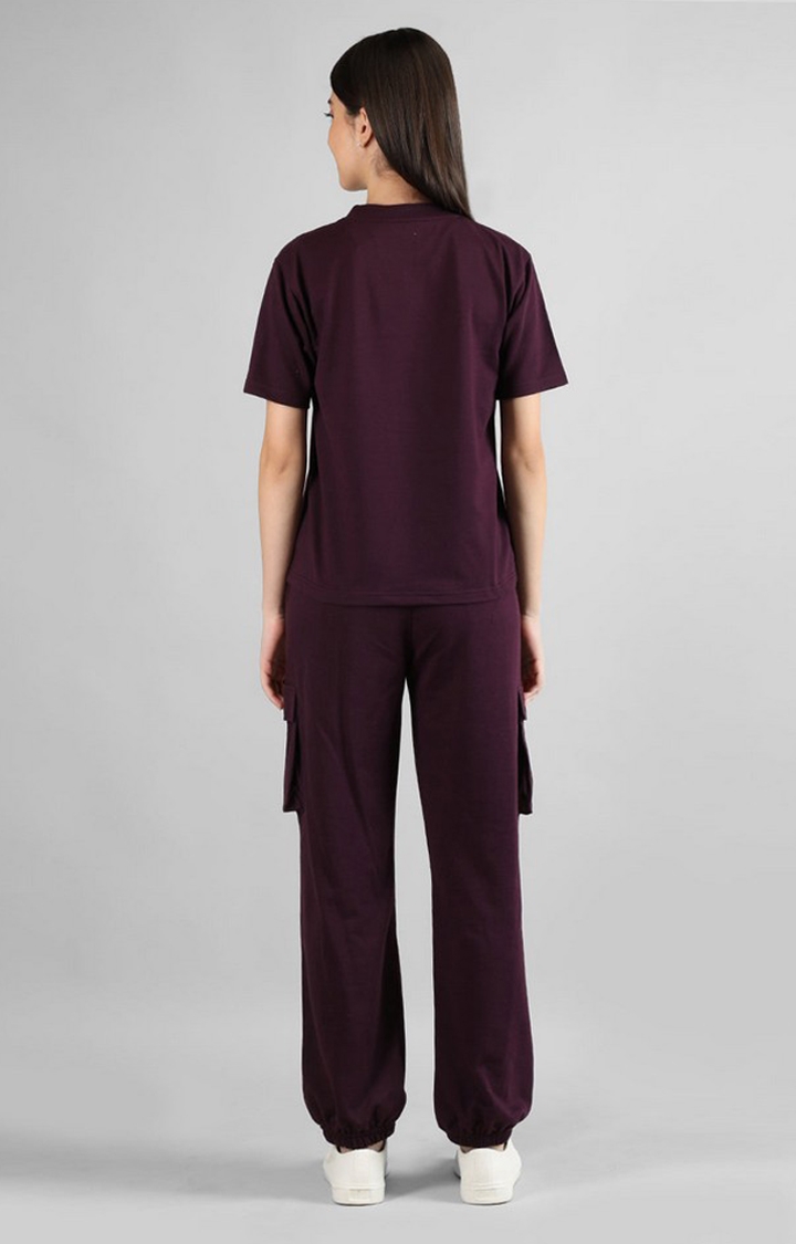 Women's Maroon Solid Cotton Co-ords