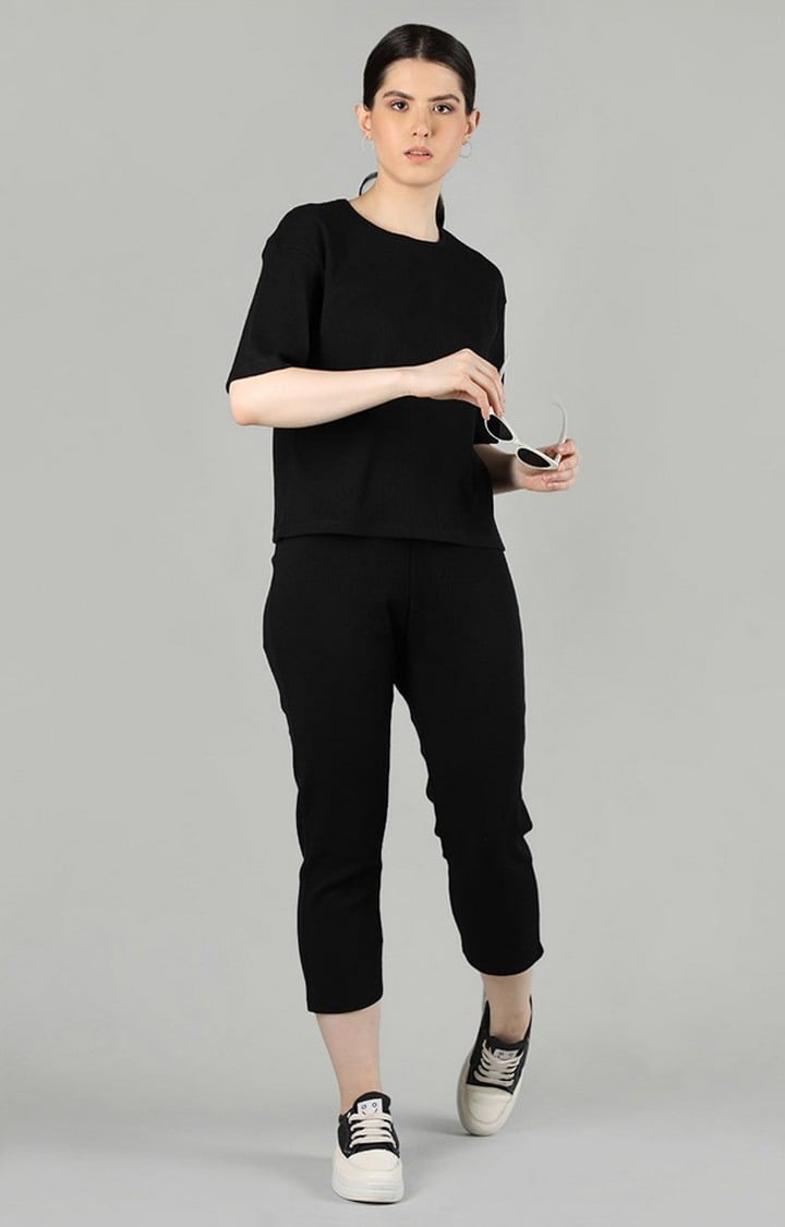 Women's Black Solid Cotton Co-ords