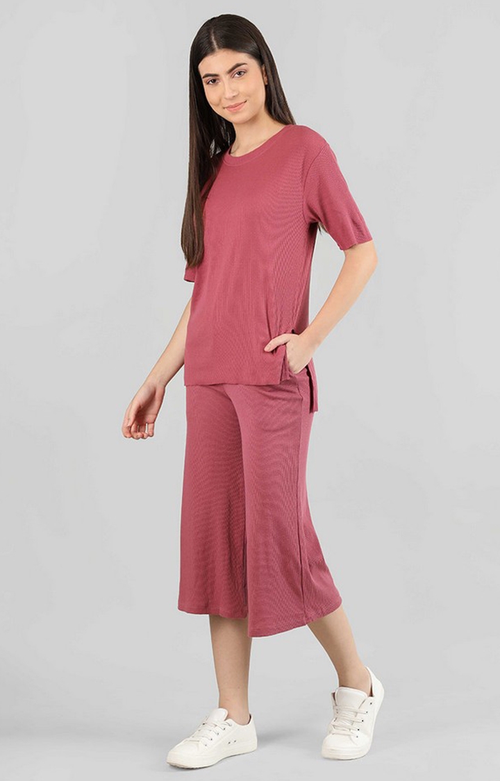 Women's Blush Pink Solid Cotton Co-ords