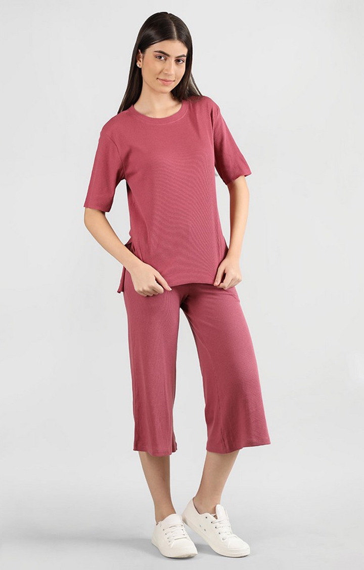 CHKOKKO | Women's Blush Pink Solid Cotton Co-ords