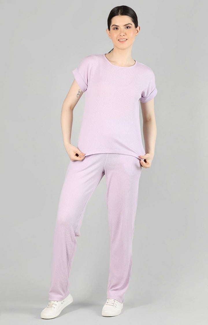 Women's Purple Solid Cotton Co-ords