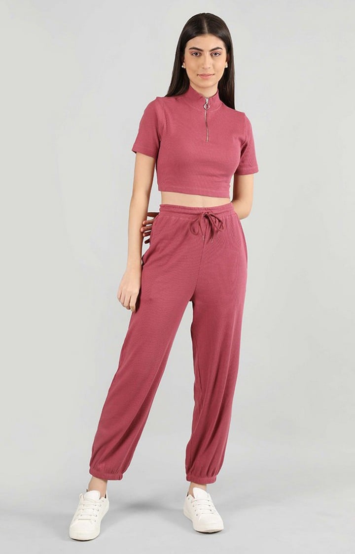 Women's Pink Solid Cotton Co-ords