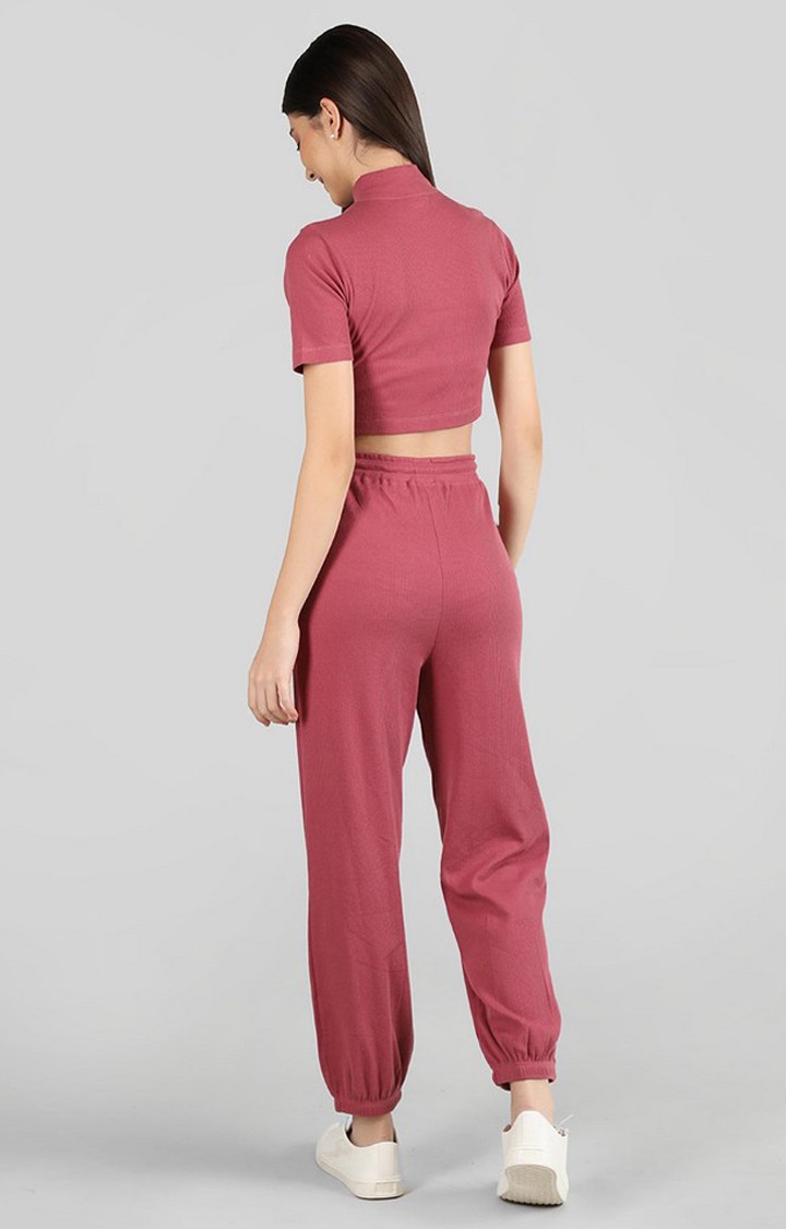 Women's Pink Solid Cotton Co-ords