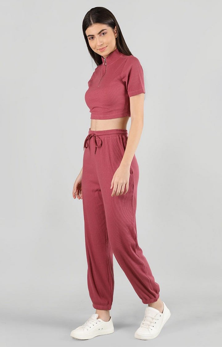 Women's Pink Solid Cotton Co-ords