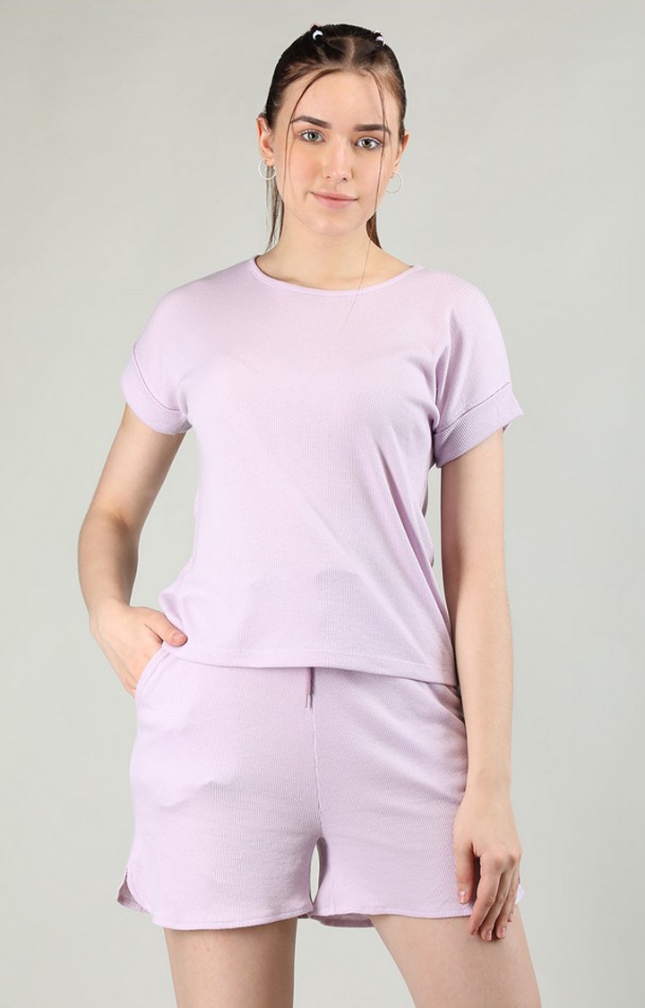 Women's Purple Solid Cotton Co-ords