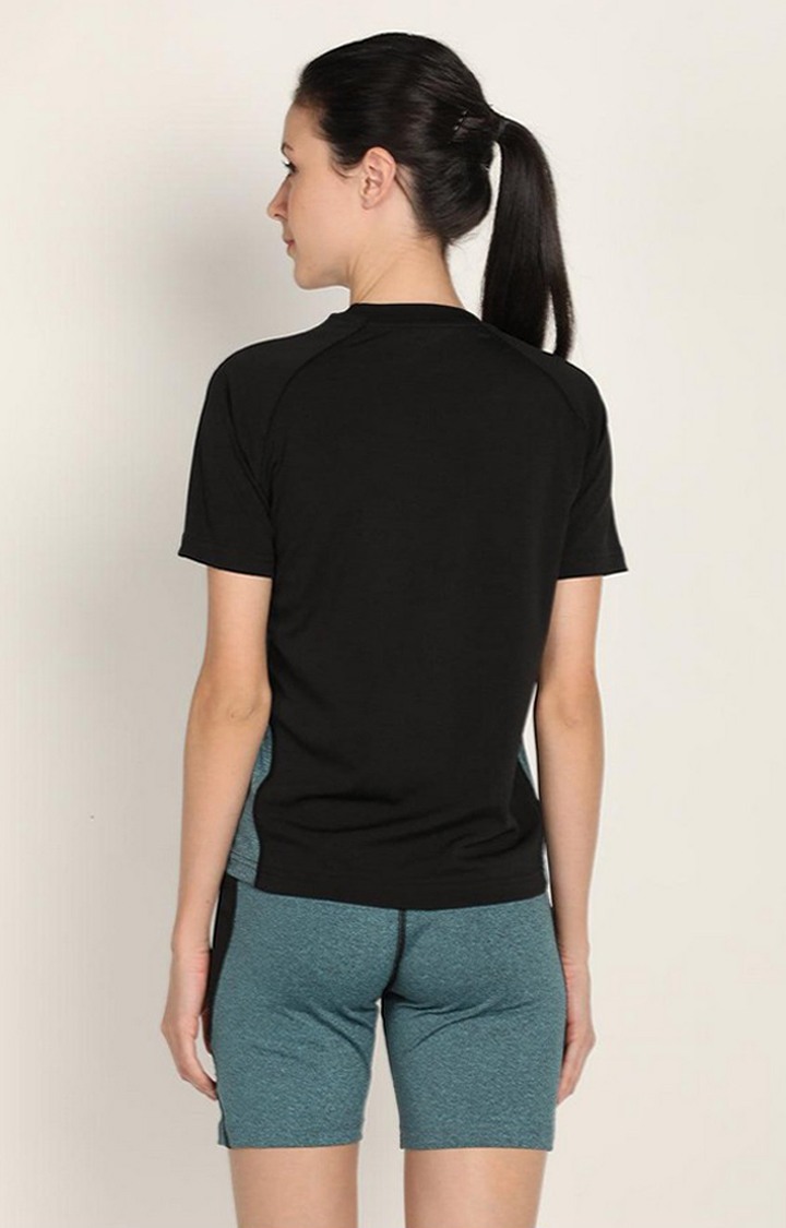 Women's Green Melange Textured Polyester Activewear T-Shirt