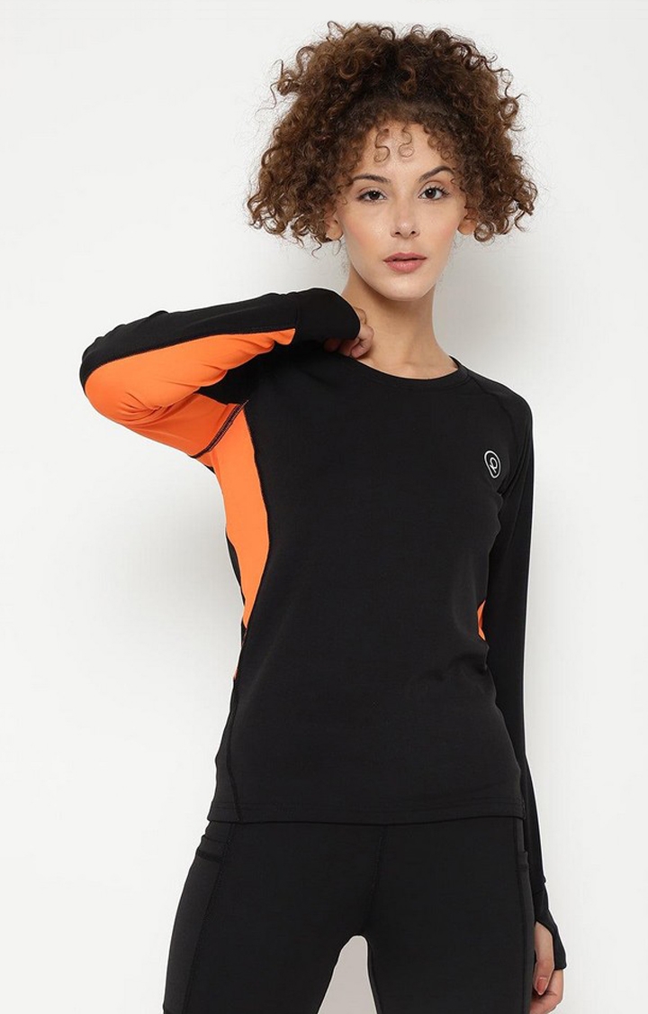 CHKOKKO | Women's Black Solid Polyester Activewear T-Shirt