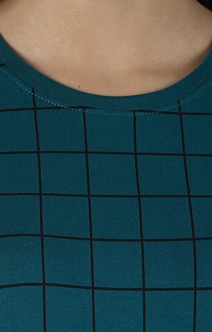 Dillinger | Women's Green Cotton Checkered Regular T-Shirt 4