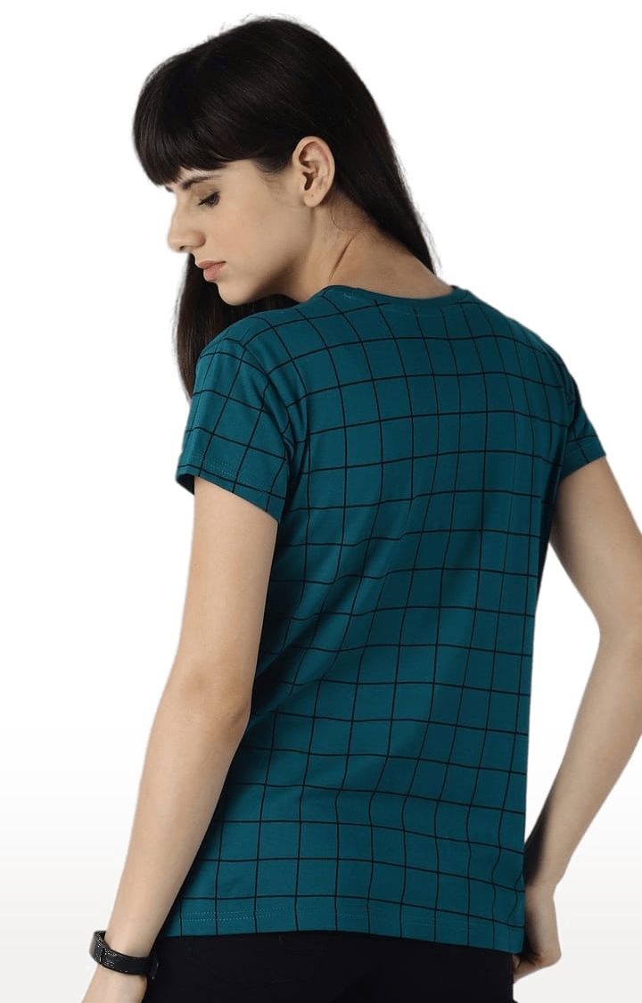 Dillinger | Women's Green Cotton Checkered Regular T-Shirt 3