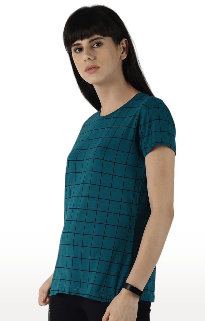 Dillinger | Women's Green Cotton Checkered Regular T-Shirt 2