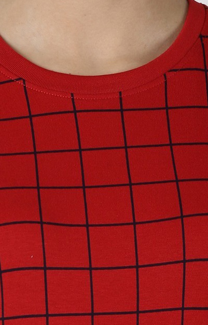 Women's Red Checked Regular T-Shirts