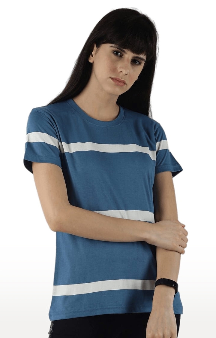 Dillinger | Women's Blue Cotton Striped Regular T-Shirt 0