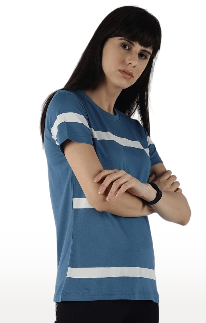Dillinger | Women's Blue Cotton Striped Regular T-Shirt 2