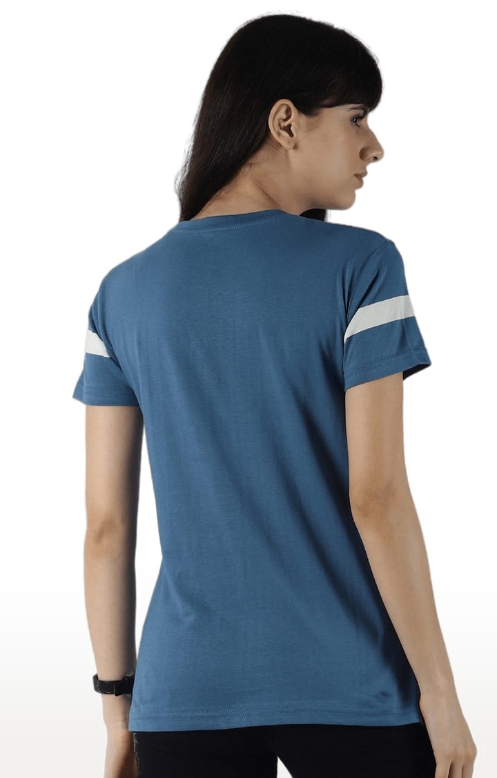 Women's Blue Cotton Striped Regular T-Shirt