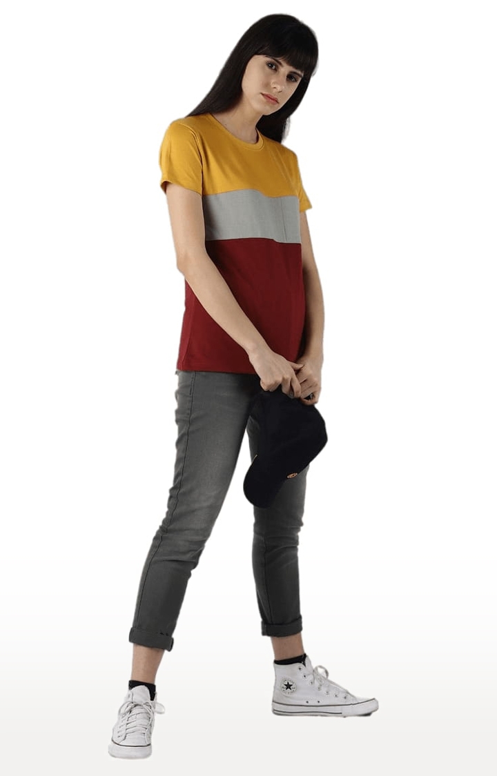 Dillinger | Women's Multicolour Cotton Colourblock Regular T-Shirt 1