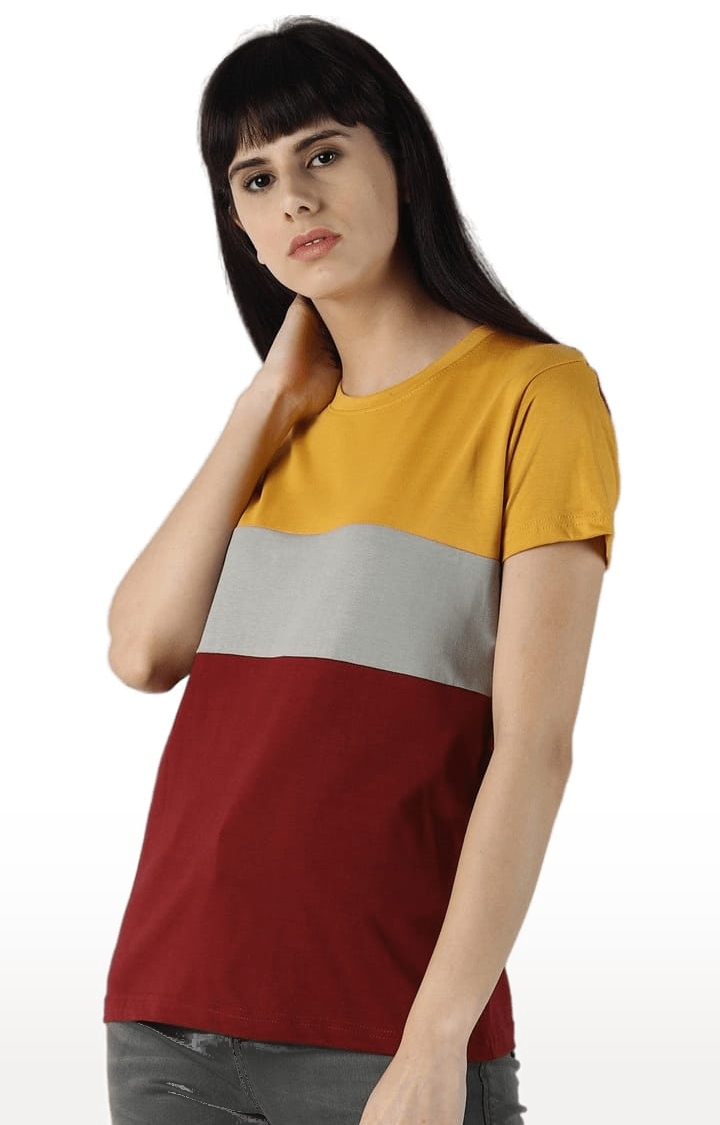 Dillinger | Women's Multicolour Cotton Colourblock Regular T-Shirt 2