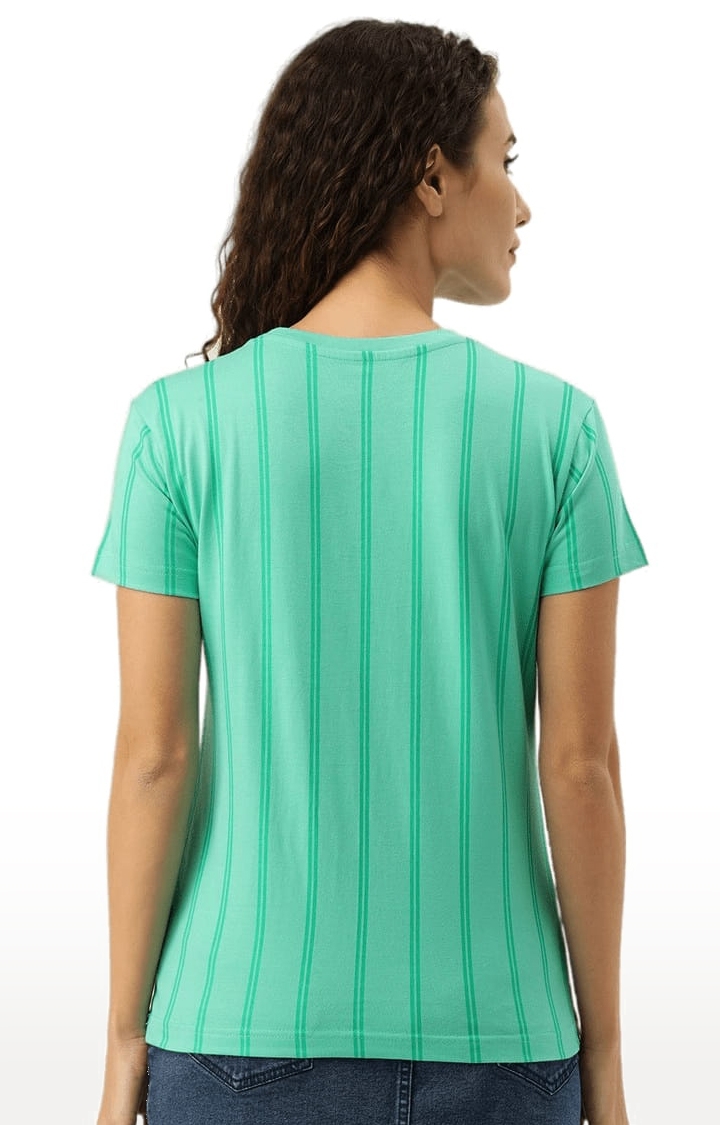 Dillinger | Women's Green Cotton Striped Regular T-Shirt 3