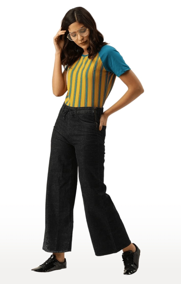 Dillinger | Women's Yellow Striped Regular T-Shirts 1