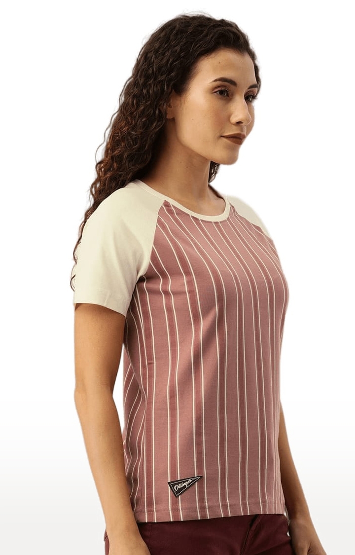 Dillinger | Women's Red Striped Regular T-Shirts 2