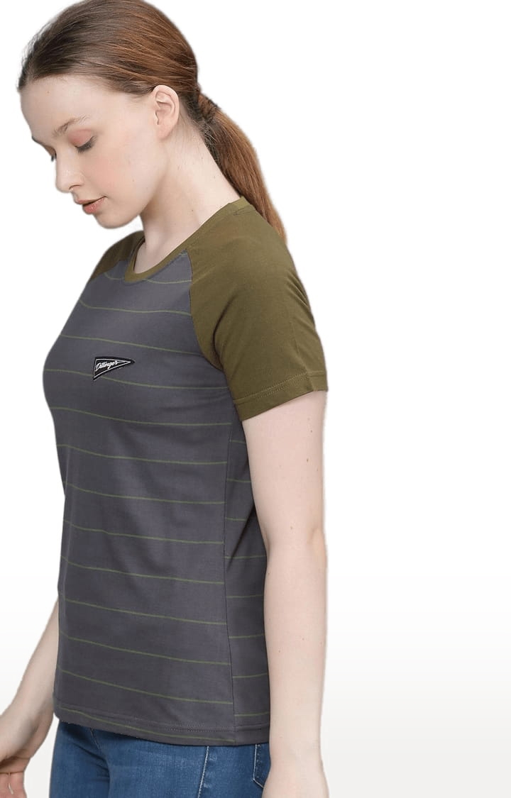 Dillinger | Women's Grey Cotton Striped Regular T-Shirt 2