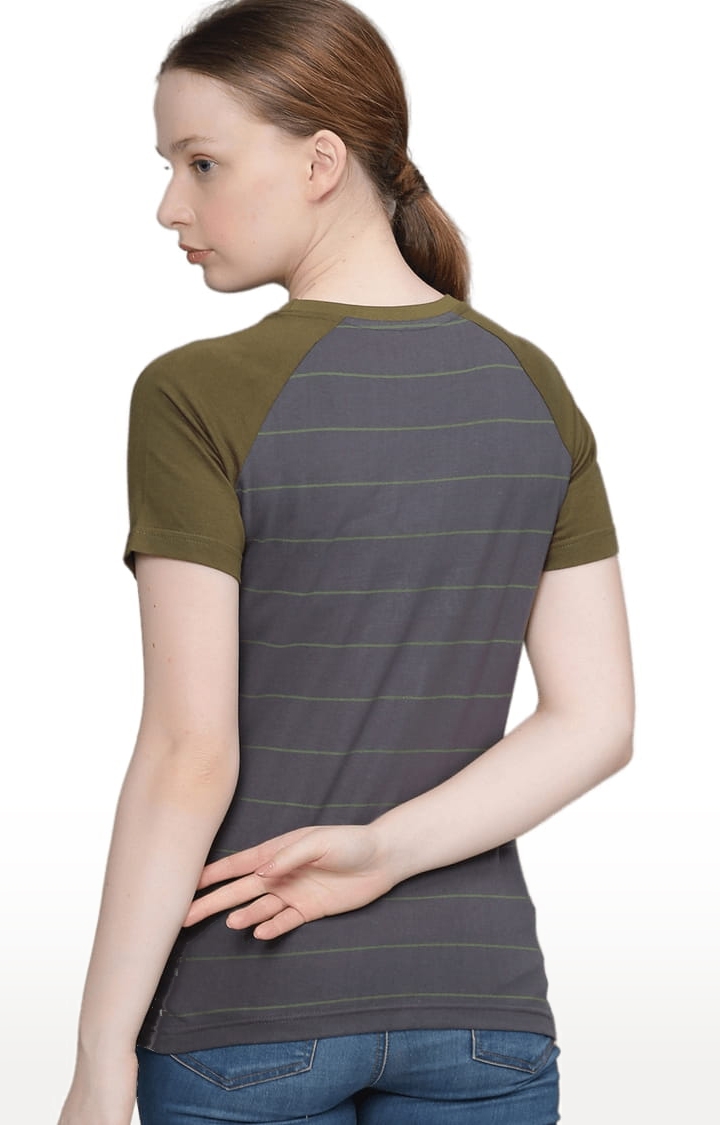Dillinger | Women's Grey Cotton Striped Regular T-Shirt 3