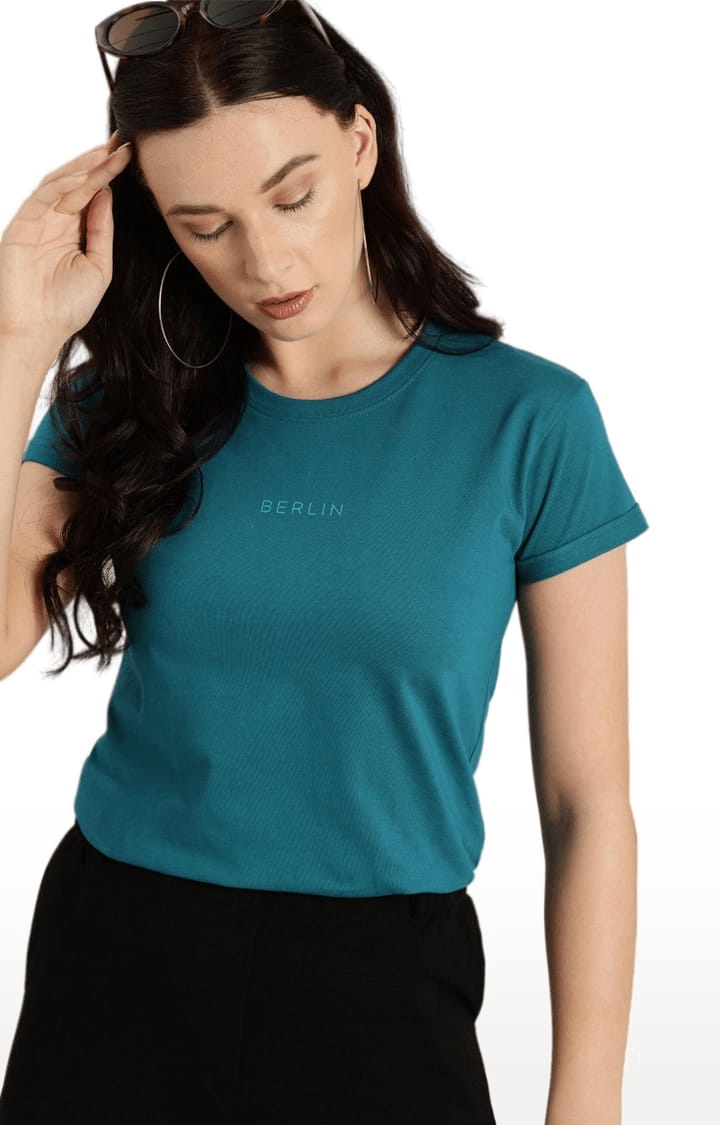 Dillinger | Women's Blue Cotton Solid Regular T-Shirt 0