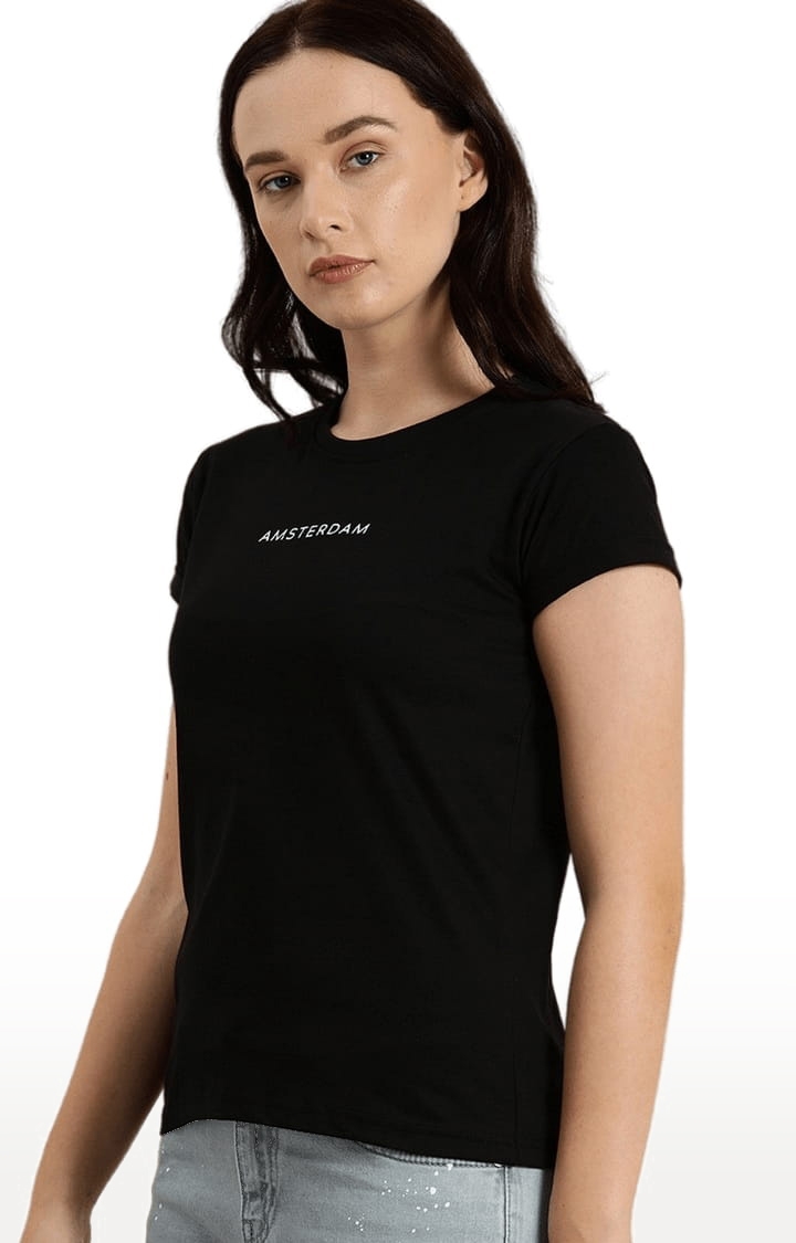 Dillinger | Women's Black Cotton Solid Regular T-Shirt 0