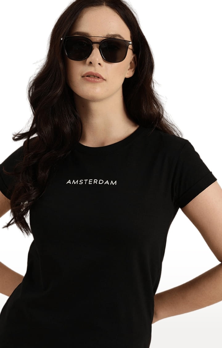 Dillinger | Women's Black Cotton Solid Regular T-Shirt 3
