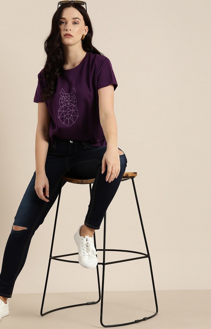 Dillinger | Women's Purple Graphics Oversized T-Shirts 1